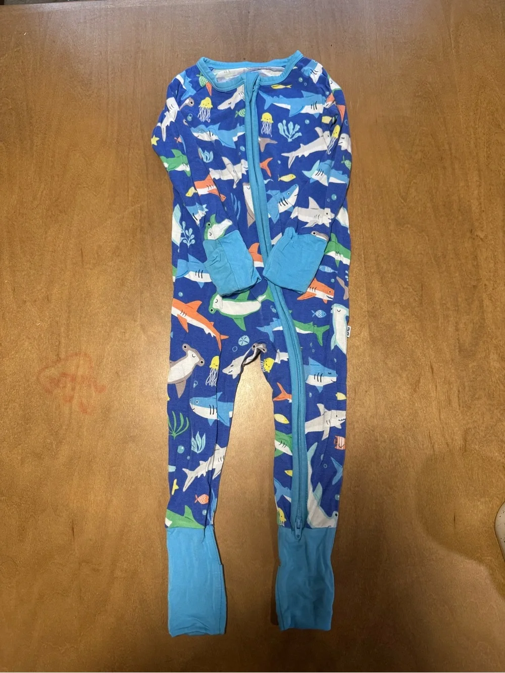 Little Sleepies Blue Shark & Sea Creatures Footed Pajama Romper